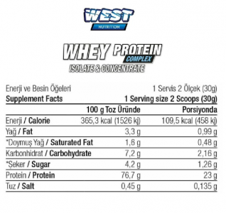 West Whey Protein  Complex İzole & Konsantre 66 Servis 1980 gr - Çikolata